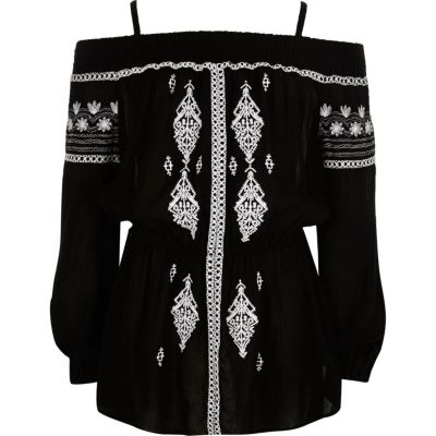 Girls black embroidered top